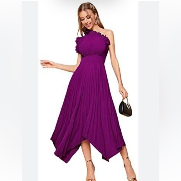 M. Boho Ruffle Trim One Shoulder Sleeveless Pleated Long Dress M. - Picture 14 of 16